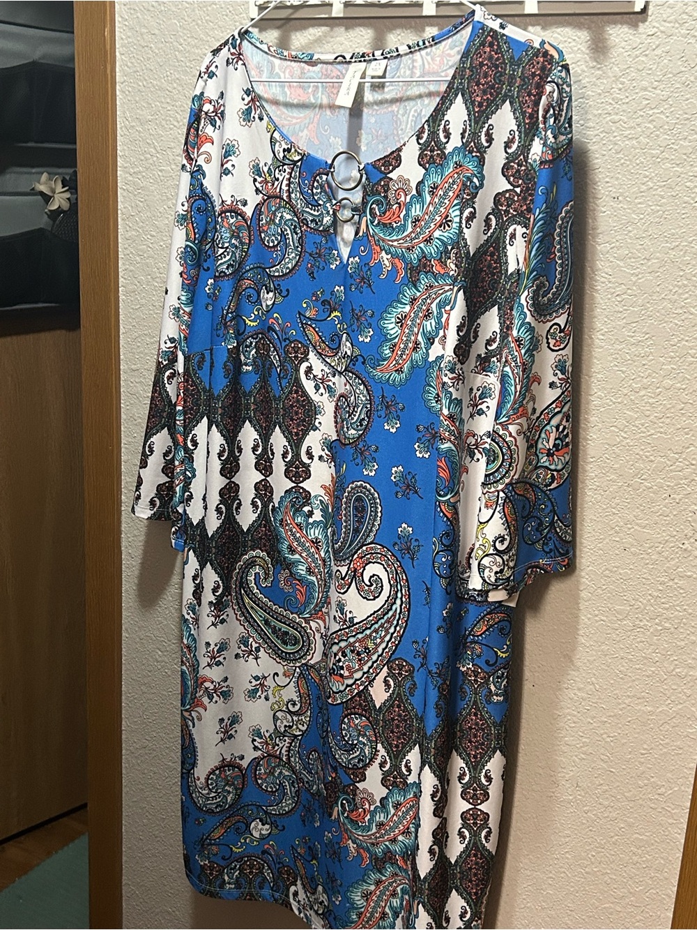 Tacera Blue White Paisley Long Sleeve Dress